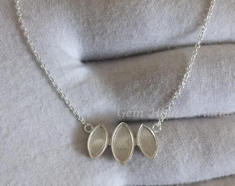 925 Sterling Silver Triple Marquise Blank Bezel Pendant Necklace, Good for Resin & Ashes Work, Keepsake/Breastmilk DIY Crafts 16''+2'' Chain