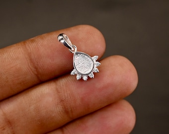 925 Sterling Silver Pear Blank Bezel Setted cup Pendant setting, Good for Resin & Ashes Work, Breastmilk/Keepsake DIY Jewelry Crafts