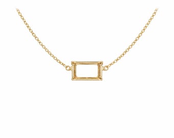 Solid 925 Sterling Silver Rectangle Blank Bezel Pendant with Pre Notch For Gemstone Setting Emerald cut stone Semi Mount with chain Included