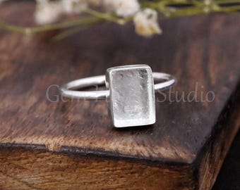 925 Sterling Silver Rectangle Shape Blank Bezel Setted Cabochon Setting Ring, Good For Resin & Ashes Work, Keepsake Breastmilk DIY Jewelry