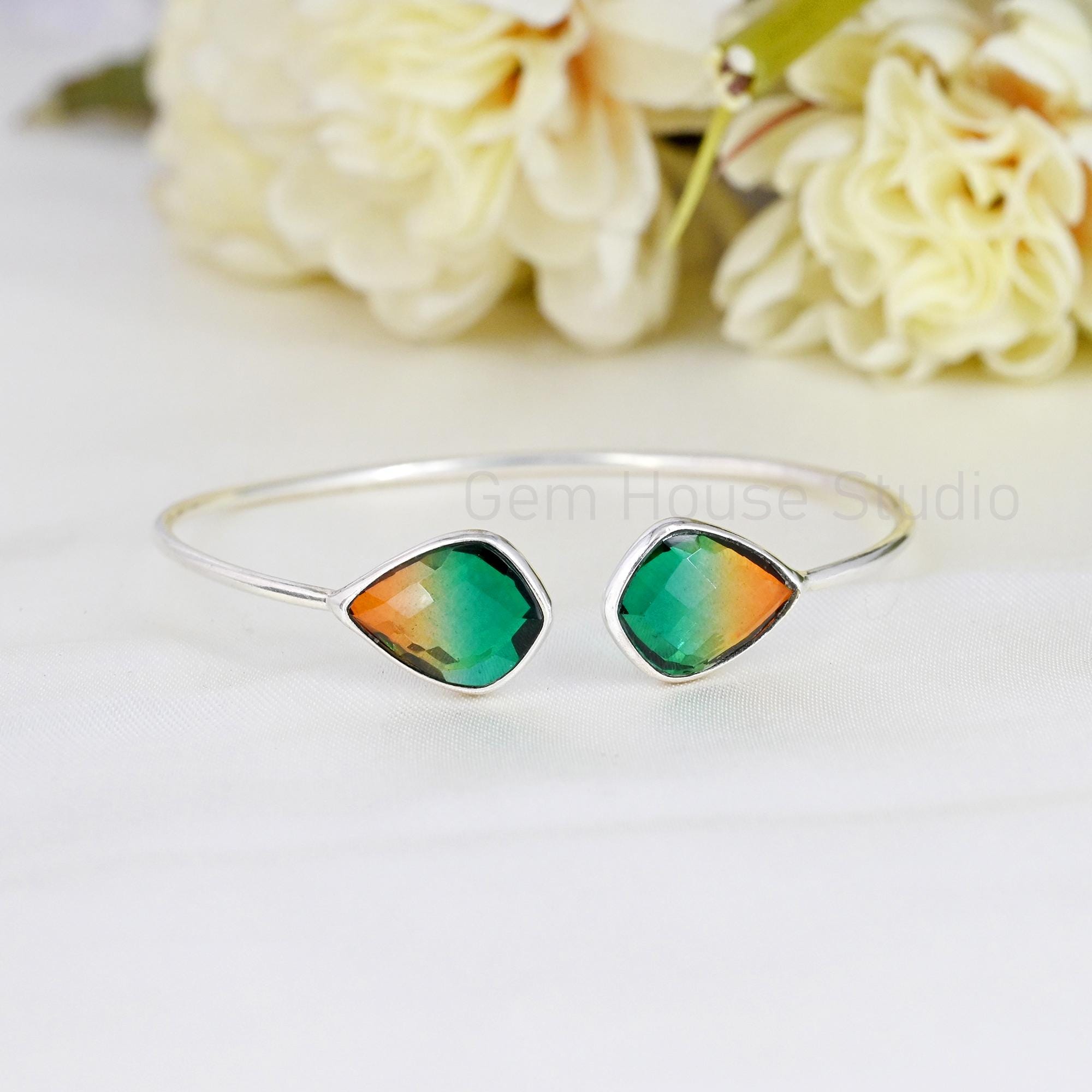 ウォーターメロントルマリンクォーツバングル：ファセットカット925