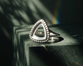 Sterling Silver Triangle Bezel Ring, Open Geometric Setting, Minimalist DIY Base Rings