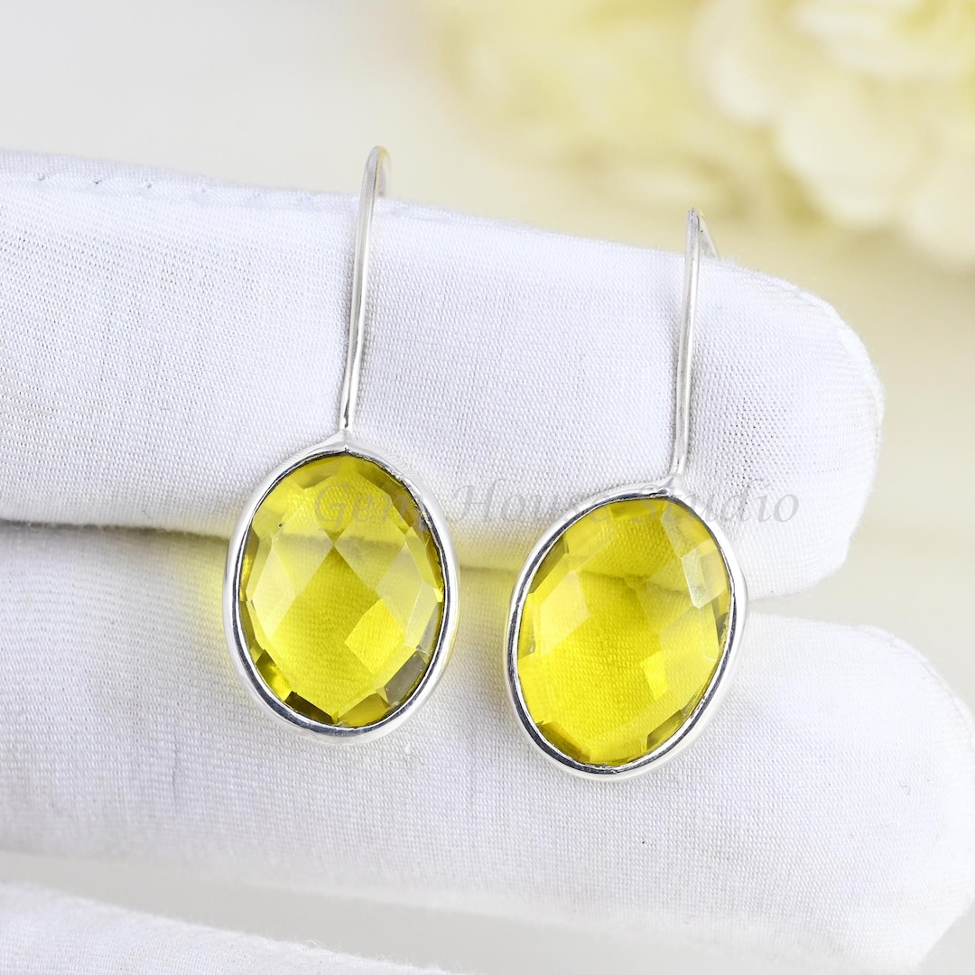 Orecchini Pendenti In Argento 925 Con Zirconi 5A Ovali - Pietra Portafortuna, Regalo Per Donna, Compleanno E Anniversario