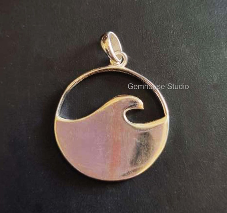 925 Sterling Solid Silver Ocean Wave Blank Bezel Round Pendant, Good for Resin & Ashes Work, Keepsake/Breastmilk DIY, Memorial Jewelry Craft image 3