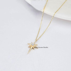 925 Sterling Silber Charm Anhänger, Nordstern Zirkon Prong Set Anhänger Halskette, Schichtung Halskette, Liebe Herz Halskette, Geschenk für besondere
