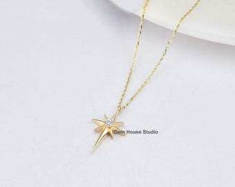 925 Sterling Silver Charm Pendant, North Star Zircon Prong Set Pendant Necklace, Layering Necklace, Love Heart Necklace, Gift For Special