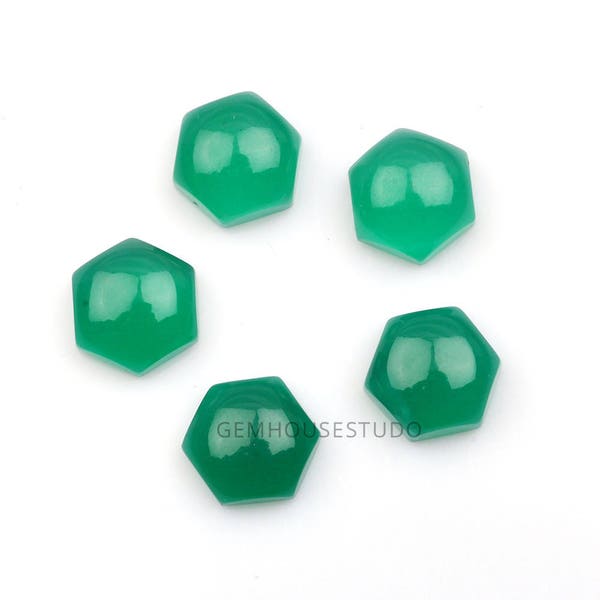 Cabochon en onyx vert, forme hexagonale, perles en vrac, pierres lisses à dos plat pour bijoux, bague, boucle d'oreille, pendentif, lot de 5 pièces