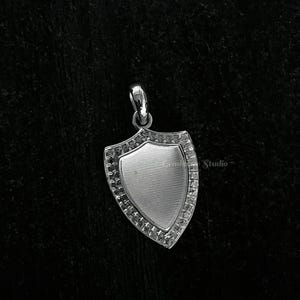 Shield Shape 12x9mm Blank Bezel with CZ Setted, 925 Sterling Silver Pendant, Good for Resin & Ashes Work, Keepsake/Breastmilk DIY Crafts