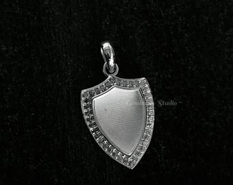 Shield Shape 12x9mm Blank Bezel with CZ Setted, 925 Sterling Silver Pendant, Good for Resin & Ashes Work, Keepsake/Breastmilk DIY Crafts