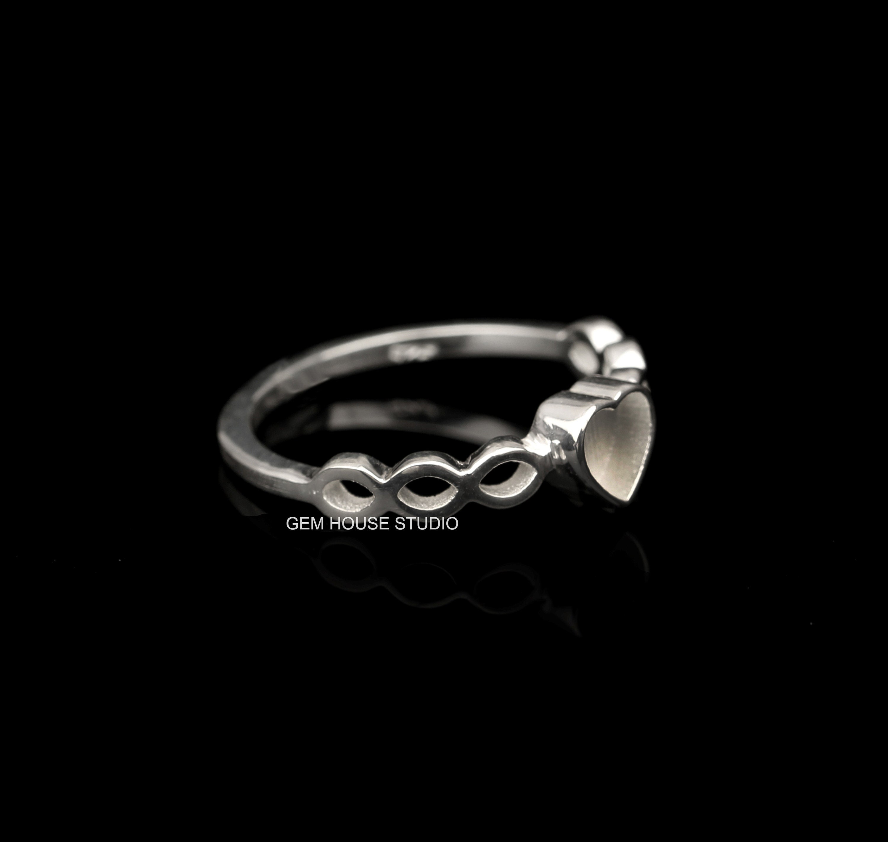 925 Sterling Solid Silver 5x5mm Heart Blank Bezel Infinity