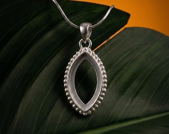 925 Sterling Silver Marquise Bezel Pendant Setting, Hollow Blank Resin, Memorial Keepsake Jewelry DIY