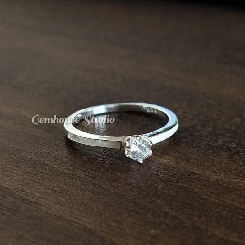 Anello In Argento Sterling Con Zirconi Cubici, Castone Rotondo Per - Foto 7