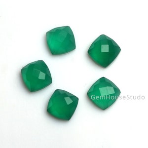 Top Grade Natural Green Onyx Cushion Shape Calibrated Flat Back Cabochon Wholesale Gemstones, Indian Origin Green Onyx,Birth Stone 5 pieces