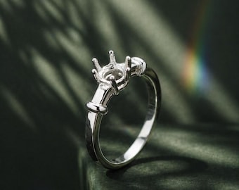 5mm Round Solitaire Ring Setting, 925 Sterling Silver Engagement Ring Mount, Empty Prong Setting Ring, Minimalist Promise Ring, DIY Jewelry