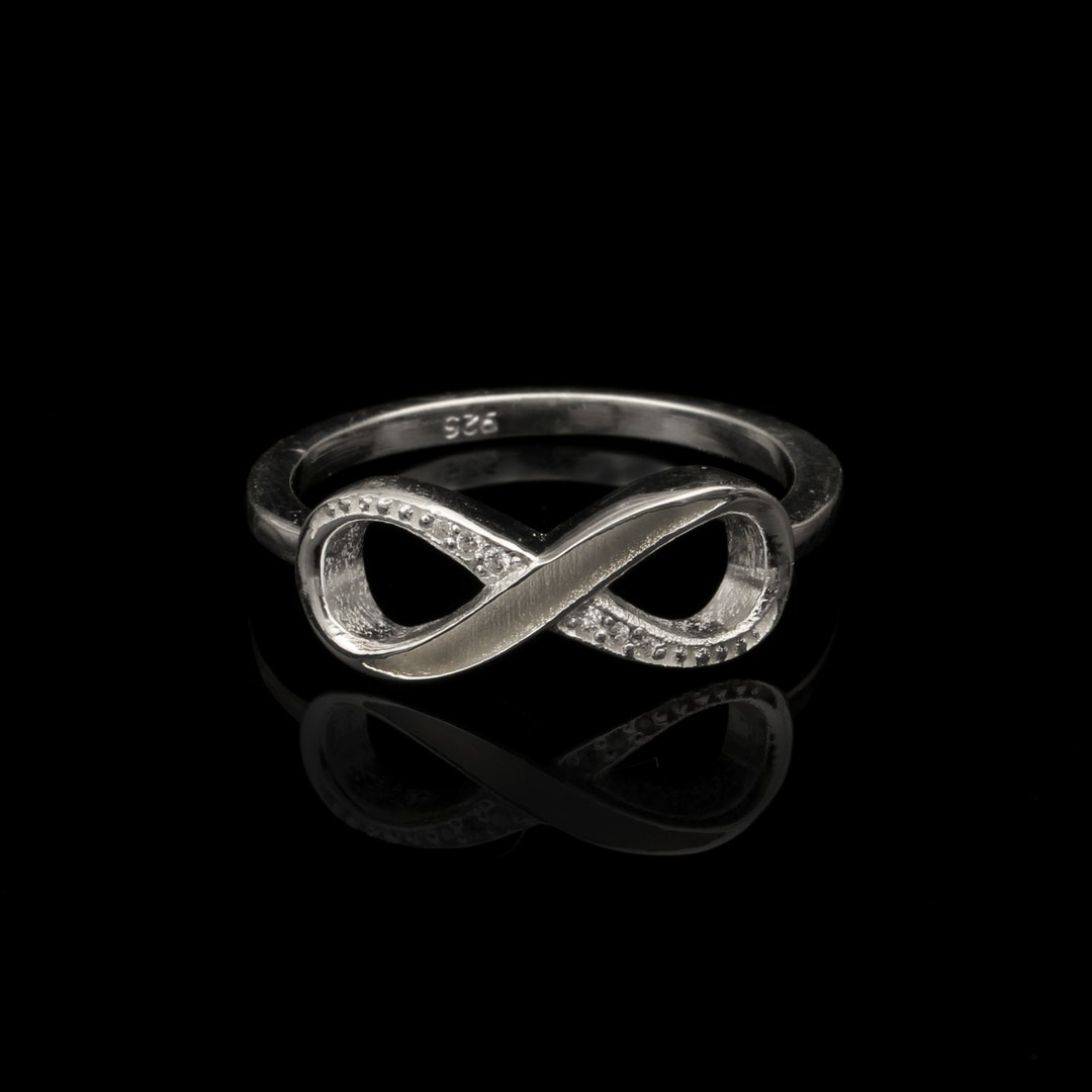 925 Sterling Solid Silver, Infinity Blank Channel Ring With Zircon ...