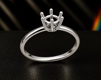 8mm Round Prong Ring Setting 925 Sterling Silver Empty Prong Solitaire Ring for DIY Jewelry