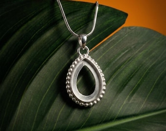 Pear Bezel Pendant Setting 925 Sterling Silver Teardrop Hollow Blank Pendant for Resin Cabochon Keepsake Jewelry Breastmilk Ashes DIY
