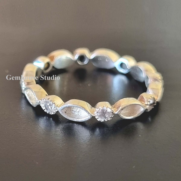 Fascia intera Keepsake Latte materno 925 Sterling Argento massiccio Marquise Lunetta vuota con anello incastonato CZ, ottimo per lavori in resina e ceneri, regalo per lei