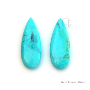 Arizona Turquoise Naturel Lisse Longue Poire Briolette Gemme, 10x25mm Perles Lâches Larme Assortie Paire Pierre Pour Bijoux- 2 Pcs Ensemble