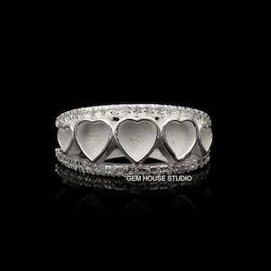 925 Sterling Silver Heart blank Bezel Ring: Zircon Double Band, Resin/Ashes DIY