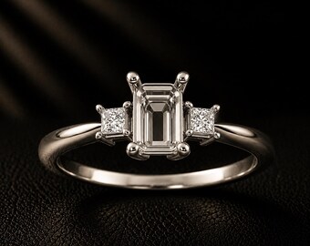 7x9mm Emerald Cut Ring Setting, 4 Prong Blank Bezel Ring, Sterling Silver Gemstone Setting, DIY Custom Jewelry Making