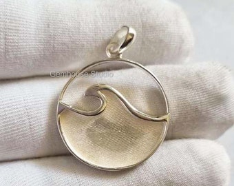 925 Sterling Solid Silver Ocean Wave Blank Bezel Round Pendant, Good for Resin & Ashes Work, Keepsake/Breastmilk DIY, Memorial Jewelry Craft