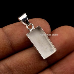925 Sterling Silver Blank Rectangle Bezel Blank Cup Pendant, Good for Pour Crushed Opal, Resin & Ashes Work, Keepsake/Breastmilk Crafts,