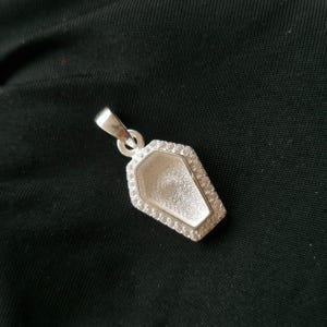 925 Sterling Solid Silver 10x7mm Coffin Blank Bezel with Zircon Setted Pendant Good for Stone, Resin & Ashes, Keepsake/Breastmilk DIY Crafts
