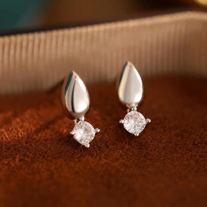 Geometric Waterdrop Stud Earrings - Sterling Silver Cubic Zirconia For Sensitive Ears