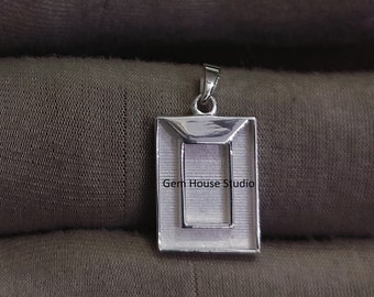 925 Sterling Silver Double Rectangle Blank Bezel Setting Charm Pendant, Good for Resin & Ashes Work, Keepsake/Breastmilk DIY, Gift For Her