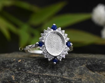 8x10MM Keepsake Breast Milk Resin Oval Bezel Ring Settings with Lab Sapphire and CZ Stone,Solid 925 Sterling Silver Ring,DIY Ring