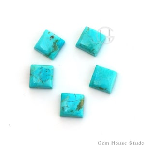 Arizona Turquoise Square Cabochon Gemstone, Loose Beads Smooth Flat Back Semi Precious Stones For Matching Jewelry Set Making- 5 Pcs Set