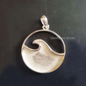 925 Sterling Solid Silver Ocean Wave Blank Bezel Round Pendant, Good for Resin & Ashes Work, Keepsake/Breastmilk DIY, Memorial Jewelry Craft image 2