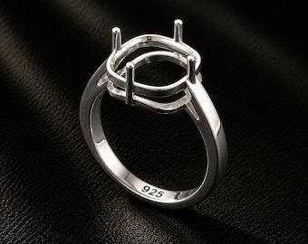925 Sterling Silver Cushion Ring Setting Blank Bezel Mount for Cabochon Resin Keepsake DIY Jewelry