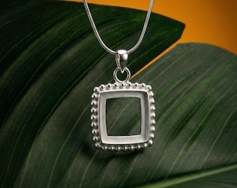 Sterling Silver Square Bezel Pendant for Resin, Ashes, Keepsake Jewelry DIY