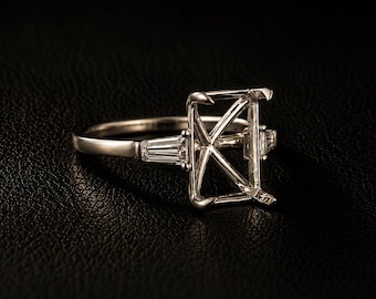 Solid 925 Sterling Silver Baugette Setted Band 8x6mm Emerald Cut Blank Semi Mount With Pre Notched Great For Gemstone Setting Stone Inlay