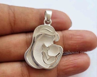 925 Sterling Silver Mother Kissing Baby Pendant Setting For Resin, Mother Kissing Baby Pendant Blank Setting Cup, For Resin Work