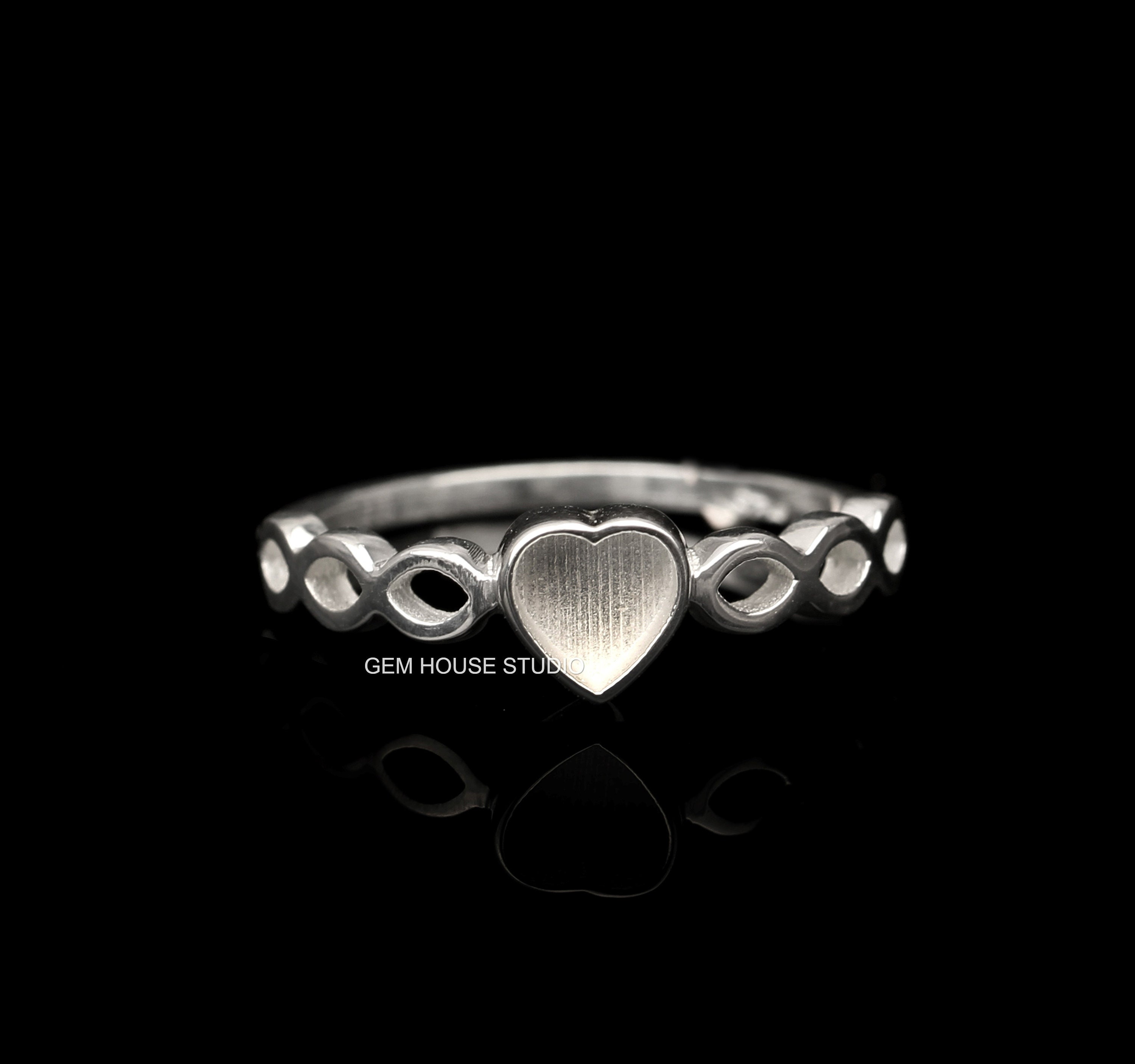 925 Sterling Solid Silver 5x5mm Heart Blank Bezel Infinity Band