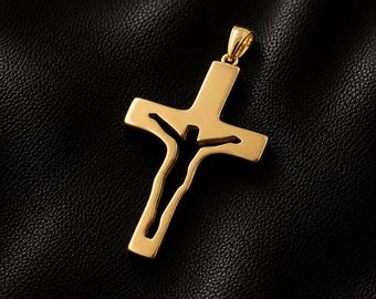 Jesus Cross Pendant, 925 Sterling Silver Cross Necklace, Christian Jewelry, Faith Pendant, Religious Gift, 37x28mm Cross