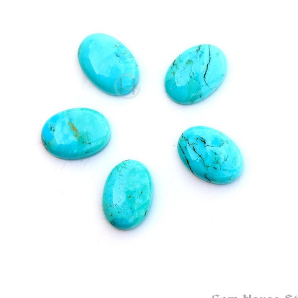 Pierres précieuses cabochon ovale turquoise d'Arizona, perles en vrac, perles en vrac lisses à dos plat pour la fabrication d'ensembles de bijoux assortis - lot de 5 pièces