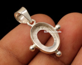 925 Sterling Silver Pendant, Oval Blank Bezel Setting Mount Designer Pendant Cup Tray for Setting Breastmilk/Keepsake DIY, Memorial Jewelry