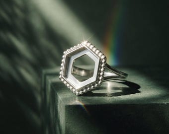 925 Sterling Silver Hexagon Bezel Ring Setting for Resin, Breastmilk, Ashes DIY Jewelry