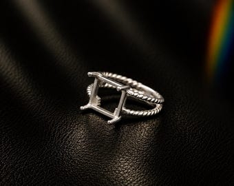 Square Bezel Ring Setting 925 Sterling Silver Blank Ring for Cabochon Resin Keepsake DIY Jewelry