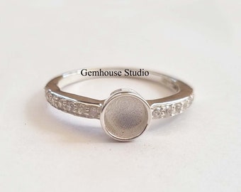 925 sterling massief zilver 6 mm ronde blanco ring met CZ op bandring, goed voor hars- en aswerk.