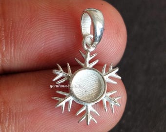 925 Sterling Solid Silver Snowflake 5mm Round Blank Bezel Pendant Setting, Good for Resin & Ashes Work, DIY Breastmilk/Keepsake Locket Charm