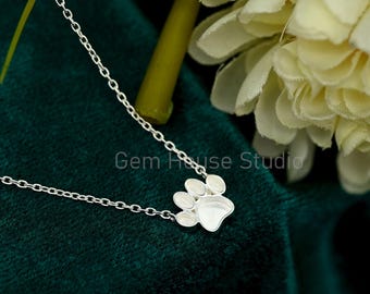 925 Sterling Solid Silver 13mm Dog Paw Blank Bezel Pendant Necklace Chain, Good for Resin & Ashes Work, Keepsake/Breastmilk DIY, 16''+2''