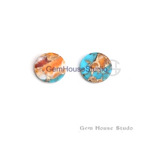 Copper Turquoise Gemstone Pair: 12mm Round Coins for Jewelry