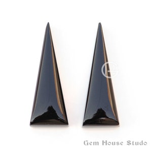 Black Onyx Long Triangle Shape Cabochons Gemstone, 10x28mm Loose Beads Flat Back Smooth Stone For Jewelry Making 2 Pcs Set For Gifted