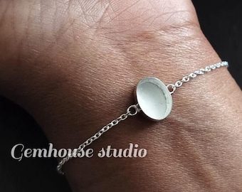 925 Sterling Silver 10x8mm Oval Blank Bezel Cable Chain Bracelet Settings with Lobster Clasp, Good for Resin & Ashes, Keepsake/Breastmilk