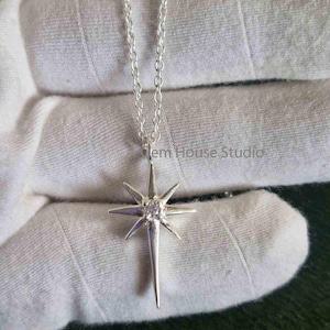 Collier étoile du Nord en argent sterling : pendentif à breloque en zircone, collier superposé de 40 cm (16 po.)